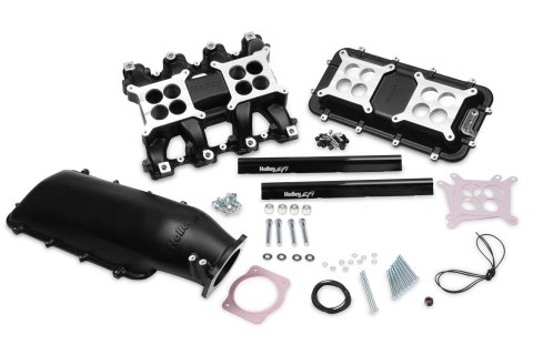 Holley EFI LS Mid-Rise Intake Manifolds 300-126BK Manifolds, EFI, Mid-Rise, Cathedral Port Head, Multi-port, 92mm Bore, Standard Deck, Aluminum, Black Finish, Chevy, 4.8-6.0L, Each