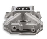Holley Single Plane Carbureted Intake Manifolds 300-261 Manifolds, Carbureted, Aluminum, Natural, 5.280 in. Height, 4-barrel Square Bore, Chevy, Small Block, Each thumbnail 4