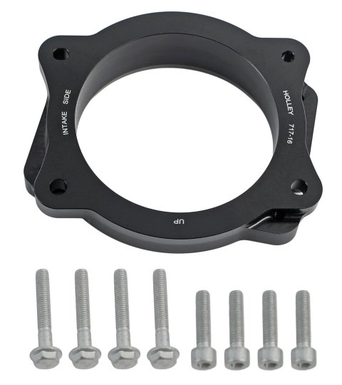 Holley Throttle Body Angle Adapters 717-16 Adapters, Holley, Correcting Adapter, 95mm Bore, Aluminum, Black, Chevy, Gen V LT/ LS, 4.8-7.0L, with Accessory Drive, Each