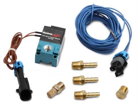 Holley Boost Control Solenoids 557-200 Controllers, EFI, Solenoid Valve, 3 Port, 1/8 in. NPT, 2-pin ECU Pigtail, 3/16 in. Barb Fittings, 1/8 in. NPT Plug, Spare ECU Pin, Each
