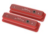 Holley Vintage Series Valve Covers 241-250 Covers, Series, Centerbolt, Finned, Logo, Cast Aluminum, Red Gloss Finish, Baffled, Chevy, 5.0L, 5.7L, Pair thumbnail 2