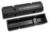 Holley Track Series Valve Covers 241-288 Covers, Series, Perimeter Bolt, Chevrolet Logo, Fabricated Aluminum, Black Gloss, Baffled, Chevy, Gen I, 283-400ci, Pair thumbnail 2