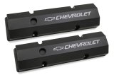 Holley Track Series Valve Covers 241-288 Covers, Series, Perimeter Bolt, Chevrolet Logo, Fabricated Aluminum, Black Gloss, Baffled, Chevy, Gen I, 283-400ci, Pair thumbnail 5