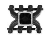 Holley LS Split Design Carbureted Intake Manifolds 300-295BK Manifolds, Carbureted, Single Plane, Aluminum, Black, 4500 Dominator, Chevrolet, LS1, LS2, LS6, Each thumbnail 1