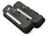 Holley M/T Valve Covers 241-85 Covers, M/T, Finned, Cast Aluminum, Black Textued, Baffled, Chevy, Gen, V, VI, Mark IV, 396ci, 402ci, 427ci, 454ci, Pair thumbnail 1