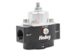 Holley HP Billet Fuel Pressure Regulators 12-840 Regulators, Billet, 4.5 to 9 psi, Inline, No Return, 3/8 in. NPT, Inlet and Outlet, Black, Clear Anodized, Mounting Bracket. Each thumbnail 3