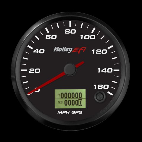 Holley GPS Speedometers 553-123 Gauges, EFI, Speedometer, 0-160 mph, Analog, Electric Sending Unit, 3 3/8 in. Diameter, Full Sweep, Lighted, Black Face, Red Needle, Each