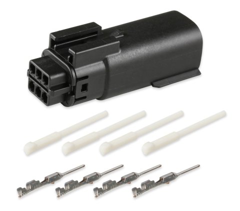 Holley Wiring Harness Connectors 570-225 Weatherproof Connectors, EFI, Modular/Coyote, Knock Sensor Connector, Main Harness, MX 150, 6-pin Male, Black Plastic, Pins, Seals, TPA, Each