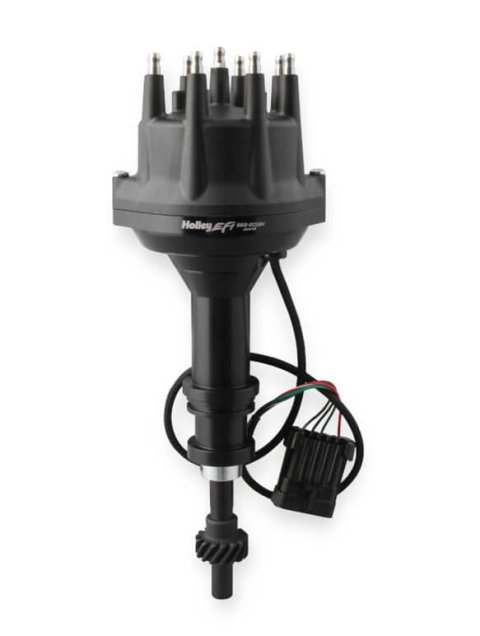 Holley EFI Dual-Sync Distributors 565-205BK Distributors, EFI, Dual-Sync, Hall Effect, Computer-controlled Advance, Male/HEI, Black Cap, Steel Gear, Black Housing, Ford, 5.4-7.0L, Each
