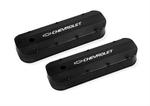 Holley Track Series Valve Covers 241-279 Covers, Series, Perimeter Bolt, Tall, Chevrolet Logo, Fabricated Aluminum, Black Satin, Baffled, Chevy, 396ci, 402ci, 427ci, 454ci, Pair