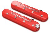 Holley Aluminum LS Valve Covers 241-404 Covers, LS, Centerbolt, Tall, Chevrolet Logo, Cast Aluminum, Red Gloss, Baffled, Chevy, LS, 5.7L, 6.0L, 6.2L, 7.0L, Pair thumbnail 4