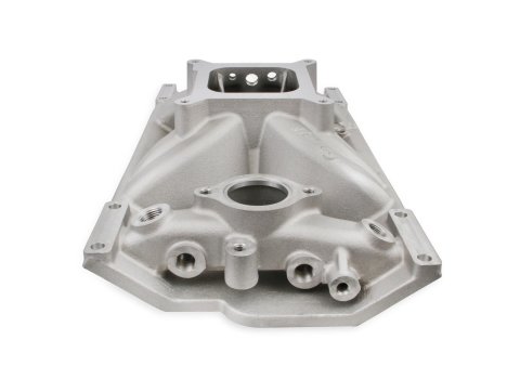 Holley Single Plane Carbureted Intake Manifolds 300-264 Manifolds, Plane, Carbureted, Standard Deck, 2,500-7,500 RPM Range, Aluminum, Satin Finish, 4150 Flange, Chevy, Gen I, 265ci-400ci, Each