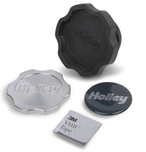 Holley LS Engine Oil Fill Caps 241-224 Caps, Engine, Twist-in, Octagon Shape, Black, Plastic, Billet Aluminum Insert, Domed Decal, Each thumbnail 1