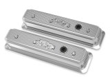Holley Vintage Series Valve Covers 241-248 Covers, Series, Centerbolt, Finned, Logo, Cast Aluminum, Polished Finish, Baffled, Chevy, 5.0L, 5.7L, Pair thumbnail 2