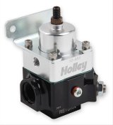 Holley Double Adjustable Fuel Pressure Regulators 12-883 Regulators, Dual Adjustable, 4-9 psi, Return Style, In-line, -10 AN Female, Inlet and Outlet Ports, Aluminum, Black, with Bracket, Each thumbnail 1