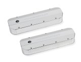 Holley Track Series Valve Covers 241-278 Covers, Series, Perimeter Bolt, Tall, Chevrolet Logo, Fabricated Aluminum, Polished, Baffled, Chevy, 396ci, 402ci, 427ci, 454ci, Pair thumbnail 1