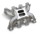 Holley LS Mid-Rise Carbureted Intake Manifolds 300-129 Manifolds, Mid-Rise, Standard Deck, Single Carburetor, Dual Plane, 1,500-6,500 RPM Range, Aluminum, Satin Finish, Chevy, 6.0L, 6.2L, Each thumbnail 6