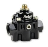 Holley Adjustable Fuel Injection Regulators 12-886 Pressure Regulators, Adjustable, Return, Inline, 15-60 psi, Aluminum, Black, One 3/8 in. NPT Female Inlet, One 3/8 in. NPT Female Outlet, Each thumbnail 3