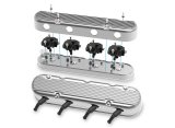 Holley Aluminum LS Valve Covers 241-181 Covers, LS, Center and Perimeter Bolt, Tall, Finned, Cast Aluminum, Polished Finish, Two-Piece, Chevy, LS, 4.8-7.0L, Pair thumbnail 1