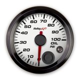 Holley EFI Analog Display Gauges 553-127W Gauges, EFI, Oil Pressure, 0-100 psi, Analog, Electric Sending Unit, 2 1/16 in. Diameter, Full Sweep, Lighted, White Face, Red Needle, Each thumbnail 1