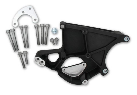 Holley LS Engine Alternator and Power Steering Brackets 20-135BK Brackets, Driver Side, Cylinder Head Mount, Aluminum, Black Powdercoated, Chevy, Small Block, Each