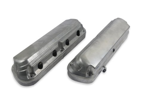Holley 2-Piece Ford Style Valve Covers 241-185 Covers, LS Style, Cast Aluminum, Center Bolt, Plain, Cast Aluminum, Natural Finish, Two-Piece, Chevy, LS, 4.8-7.0L, Pair