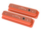 Holley Vintage Series Valve Covers 241-249 Covers, Series, Centerbolt, Finned, Logo, Cast Aluminum, Orange Gloss Finish, Baffled, Chevy, 5.0L, 5.7L, Pair thumbnail 2