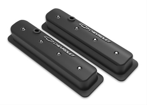 Holley Muscle Series Centerbolt Valve Covers 241-292 Covers, Series, Centerbolt, Chevrolet Logo, Cast Aluminum, Black Satin, Baffled, Chevy, Gen I, 5.0L, 5.7L, Pair