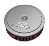 Holley GM Muscle Series Air Cleaners 120-218 Cleaners, Series, 14 in. Round, 1 in. Drop, Chevy Logo, Aluminum, Cast Finish, 3 in. Filter, Red, Cotton Gauze, Aluminum Wing nut, Kit thumbnail 1