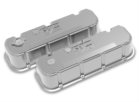 Holley M/T Valve Covers 241-151 Covers, Series, Perimeter Bolt, Tall, Finned, Cast Aluminum, Polished Finish, Chevy, 396ci, 402ci, 427ci, 454ci, Pair thumbnail 1