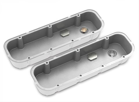 Holley M/T Valve Covers 241-151 Covers, Series, Perimeter Bolt, Tall, Finned, Cast Aluminum, Polished Finish, Chevy, 396ci, 402ci, 427ci, 454ci, Pair thumbnail 2