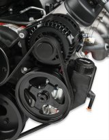 Holley Mid-Mount Complete Accessory Systems 20-190BK Drive Systems, LS Mid-Mount, Serpentine, Alternator, Power Steering, Water Pump, AC, Pulleys, 6-groove, Black Finish, Chevy, 4.8-7.0L, Kit thumbnail 1