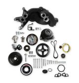 Holley Mid-Mount Complete Accessory Systems 20-201BK Drive Systems, LT Mid-Mount, Serpentine, Alternator, Power Steering, Water Pump, Pulleys, 6-groove, Black Finish, Chevy, 5.3L, 6.2L, Kit thumbnail 1