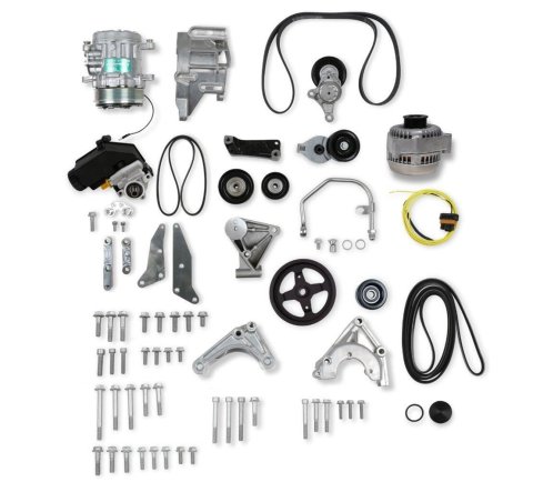 Holley Mid-Mount Complete Accessory Systems 20-163 Drive Systems, Mid-Mount, Natural, Serpentine, 6-groove, GM Type 2, Sanden SD-7, Chevy, LSA/LS, Kit