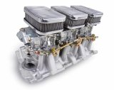 Holley Tri-Power 3x2 Intake and Carburetor Kits 300-522SA Manifold Combo, Weiand Mid Rise Intake, Center 325 cfm Shiny Carb, Two 350 cfm outer Shiny Carbs, Chevy, Small Block, Kit thumbnail 1