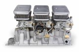 Holley Tri-Power 3x2 Intake and Carburetor Kits 300-522SA Manifold Combo, Weiand Mid Rise Intake, Center 325 cfm Shiny Carb, Two 350 cfm outer Shiny Carbs, Chevy, Small Block, Kit thumbnail 2