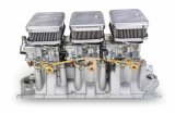 Holley Tri-Power 3x2 Intake and Carburetor Kits 300-522SA Manifold Combo, Weiand Mid Rise Intake, Center 325 cfm Shiny Carb, Two 350 cfm outer Shiny Carbs, Chevy, Small Block, Kit thumbnail 3