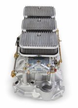 Holley Tri-Power 3x2 Intake and Carburetor Kits 300-522SA Manifold Combo, Weiand Mid Rise Intake, Center 325 cfm Shiny Carb, Two 350 cfm outer Shiny Carbs, Chevy, Small Block, Kit thumbnail 4