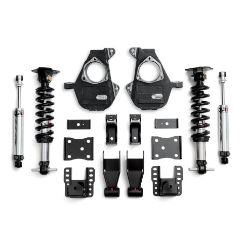 QA1 Lowering Kits for 2014-2018 SIERRA 1500, SILVERADO 1500 - LK21-GMT04 Suspension Kit, Coilover, Spindle, Shackle and Hanger, Single Adjustable Shocks, 3-5 in. Front, 4-6 in. Rear, 4WD, Chevy, GMC, Kit