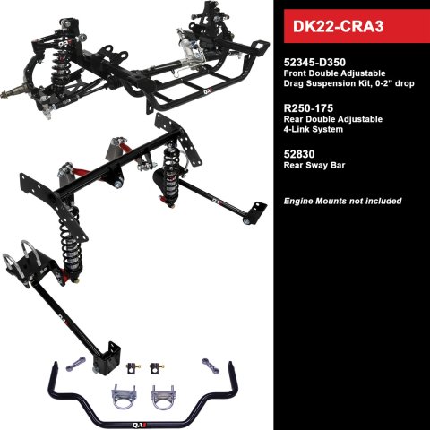 QA1 Level 2 Full Vehicle Drag Racing Suspension Kits DK22-CRA3 Handling Packages, Racing, Coil Springs, Shocks/Struts, Control Arms, Rear Sway Bar, 0-2.000 in. Drop, Dodge, Plymouth, Kit
