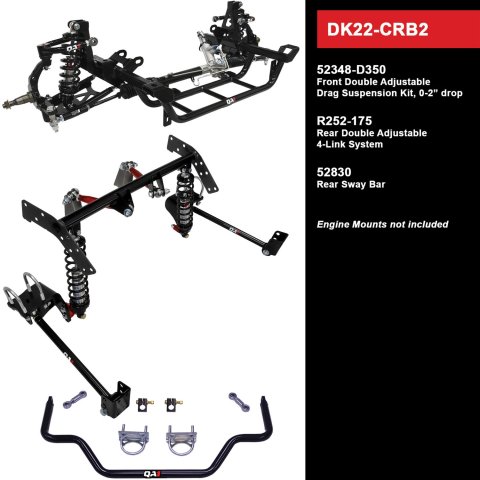 QA1 Level 2 Full Vehicle Drag Racing Suspension Kits DK22-CRB2 Handling Packages, Racing, Coil Springs, Shocks/Struts, Control Arms, Rear Sway Bar, 0-2.000 in. Drop, Dodge, Plymouth, Kit
