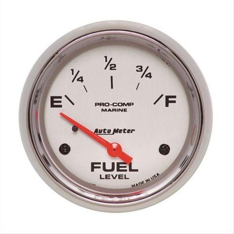 AutoMeter Pro-Comp Marine Analog Gauges 200761-35 Gauge, Marine, Fuel Level, 2 5/8 in., 240 ohms/33 ohms, Short Sweep, Silver Face, Red Pointer, Chrome Bezel, Electrical, Each