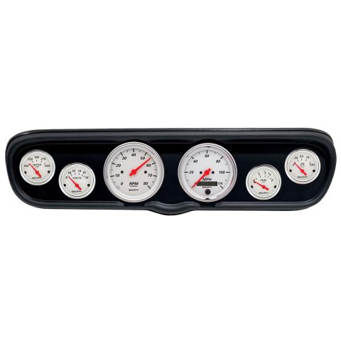 AutoMeter Arctic White Instrument Clusters for 1966 MUSTANG - 2110-03 Gauge Kit, Series, Analog, Speedometer, Tach, Oil, Water, Volts, Fuel, Black Numbers, Red Pointers, Black Panel, Ford, Kit