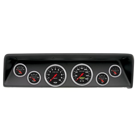 AutoMeter Sport-Comp Instrument Clusters for 1966-1967 CHEVY II - 2112-11 Gauge Kit, Sport-Comp, Analog, Black Face, Speedometer, Tach, Oil, Water, Volts, Fuel, White Numbers, Red Pointers, Black Panel, Chevy, Kit