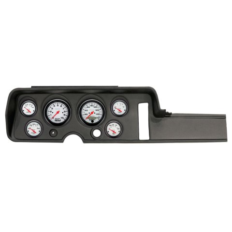 AutoMeter Phantom Instrument Clusters for 1968 GTO, LEMANS - 2906-09 Gauge Kit, Phantom, Analog, White Face, Speedometer, Tach, Oil, Water, Volt, Fuel, Black Numbers, Red Pointers, Black Panel, Chevy, Kit