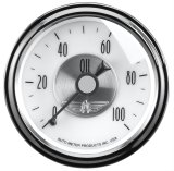 AutoMeter Prestige Analog Gauges 2023 Gauge, Prestige, Oil Pressure, 2 1/16 in., 0-100 psi, Full Sweep, White Face, Black Pointer, Chrome Bezel, Mechanical, Each thumbnail 2