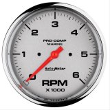 AutoMeter Pro-Comp Marine Tachometer Gauges 200750-35 Gauge, Marine, Tachometer, 5 in., 0-6,000 rpm, Full Sweep, Silver Face, Red Pointer, Chrome Bezel, Electrical, Each thumbnail 1