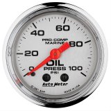 AutoMeter Pro-Comp Marine Analog Gauges 200790-35 Gauge, Marine, Oil Pressure, 2 1/16 in., 0-100 psi, Full Sweep, Silver Face, Red Pointer, Chrome Bezel, Mechanical, Each thumbnail 1