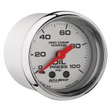 AutoMeter Pro-Comp Marine Analog Gauges 200790-35 Gauge, Marine, Oil Pressure, 2 1/16 in., 0-100 psi, Full Sweep, Silver Face, Red Pointer, Chrome Bezel, Mechanical, Each thumbnail 3