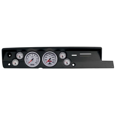 AutoMeter Ultra-Lite II Instrument Clusters for 1967-1969 BARRACUDA - 2118-14 Gauge Kit, II, Analog, Silver Face, Speedo, Tach, Oil, Water, Volts, Fuel, Black Numbers, Red Pointers, Black Panel, Plymouth, Kit